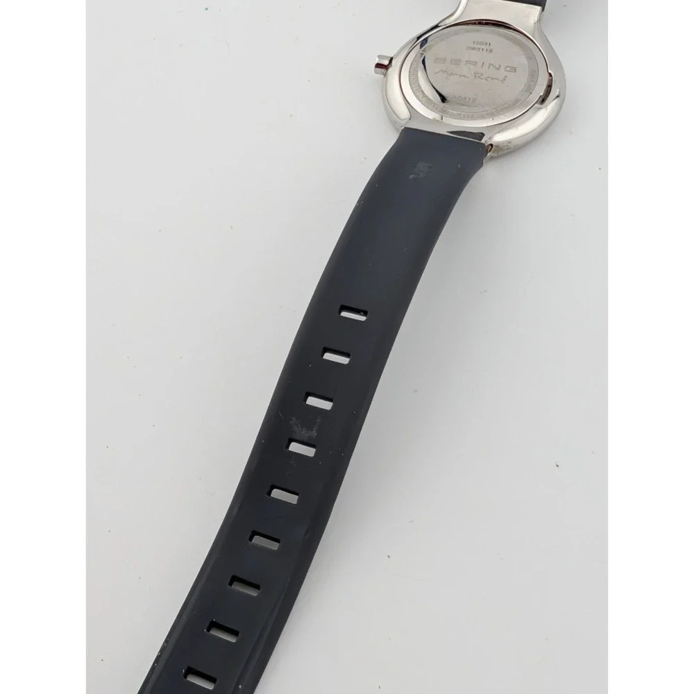 Bering Max Rene Watch Women 31mm Silver Case Gray Silicone Band-‎ New Battery